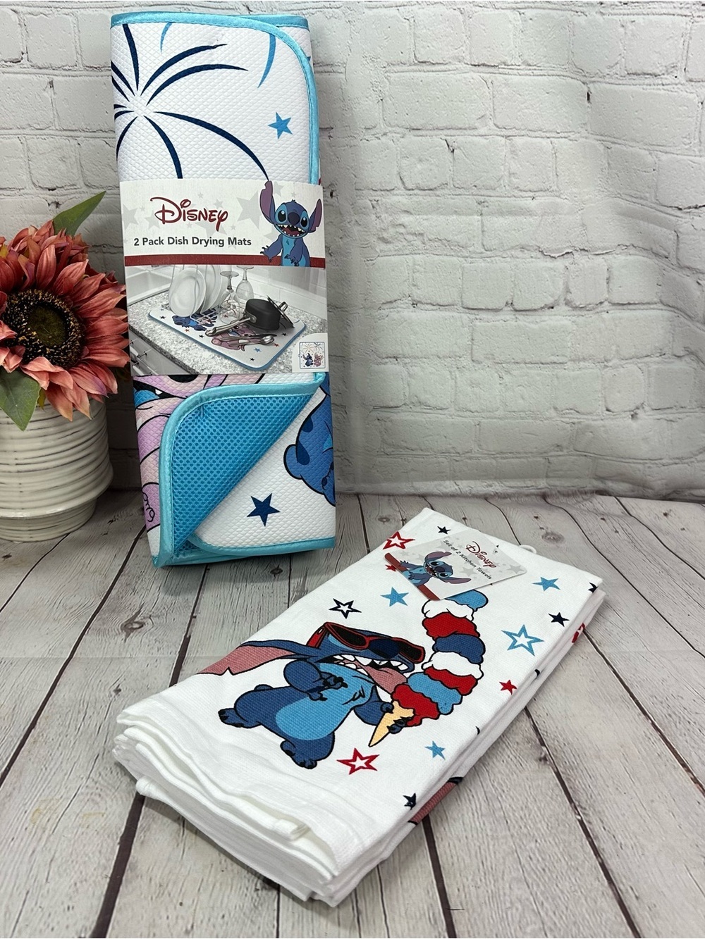 NWT Disney Stitch Kitchen Towel & dish drying mat fandom 4th of July summer USA